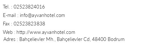 Ayvan Beach Hotel telefon numaralar, faks, e-mail, posta adresi ve iletiim bilgileri